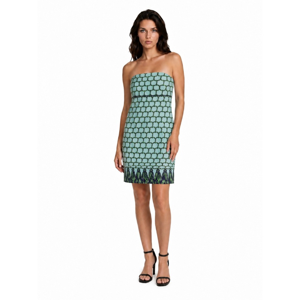 Lilly Pulitzer Strapless Sheath Dress Womens Size 6 Turquoise Tassel 100% Cotton